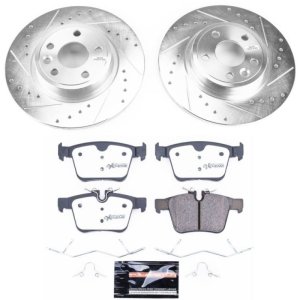 Land Rover Discovery Sport Brake Pads + Rotors - Rear - PowerStop - Z36 Truck & Tow, Drilled & Slotted Rotors + Carbon-Fiber Ceramic Pads - `15-`17