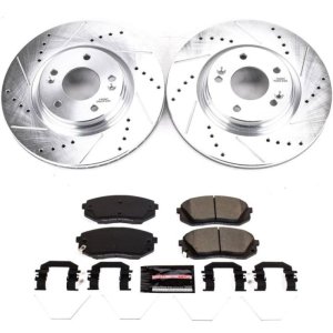 Hyundai Kona Brake Kit - Front - PowerStop - Drilled & Slotted Rotors + Carbon-Fiber Ceramic Pads - `18-`19