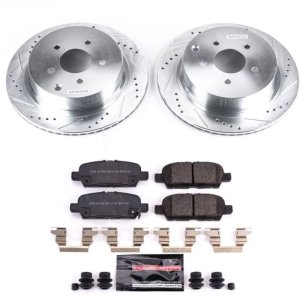 Infiniti Q50 Brake Kit - Rear - PowerStop - Z23 Evolution Sport Drilled & Slotted Rotors + Carbon-Fiber Ceramic Pads - `18-`19