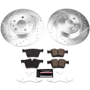Land Rover Discovery Sport Brake Pads + Rotors - Rear - PowerStop - Z23 Evolution Sport - Drilled & Slotted Rotors + Carbon-Fiber Ceramic Pads - `18-`19