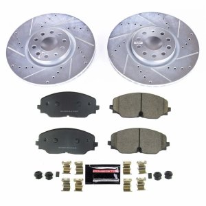 Volkswagen Atlas Brake Kit - Front - PowerStop - Drilled & Slotted Rotors + Carbon-Fiber Ceramic Pads - `18-`27