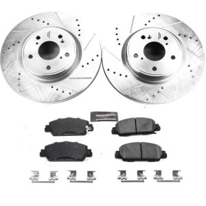 Honda Accord Brake Kit - Front - PowerStop - Z23 Evolution Sport: Drilled & Slotted Rotors + Carbon-Fiber Ceramic Pads - `18-`19