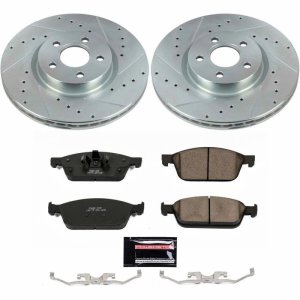 Ford Transit Connect Brake Kit - Front - PowerStop - Z23 Evolution Sport Upgrade Kit: Drilled & Slotted Rotors + Carbon-Fiber Ceramic Pads - `18-`19