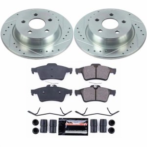 Ford Transit Connect Brake Kit - Rear - PowerStop - Drilled & Slotted Rotors + Carbon-Fiber Ceramic Pads - `18-`19