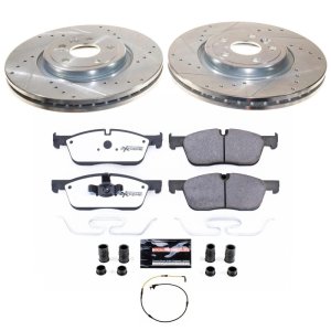 Land Rover Range Rover Velar Brake Pads + Rotors - Front - PowerStop - Z36 Truck & Tow, Drilled & Slotted Rotors + Carbon-Fiber Ceramic Pads - `18-`20