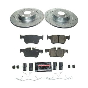 Volvo XC60 Brake Kit - Rear - PowerStop - Z23 Evolution Sport Upgrade Kit: Drilled & Slotted Rotors + Carbon-Fiber Ceramic Pads - `18-`21