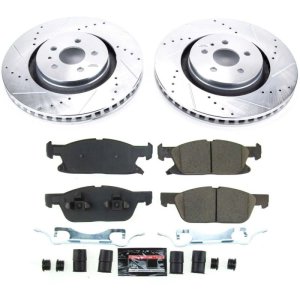 Ford Edge Brake Kit - Front - PowerStop - Z23 Evolution Sport + Drilled & Slotted Rotors + Carbon-Fiber Ceramic Pads - 2019