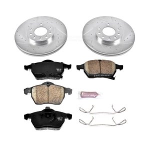 Saab 9-3 Brake Kit - Front - PowerStop - Z23 Evolution Sport - Drilled & Slotted Rotors + Carbon-Fiber Ceramic Pads - `99-`03