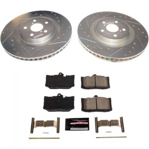 Lexus GS350 Brake Kit - Front - PowerStop - Drilled & Slotted Rotors + Carbon-Fiber Ceramic Pads - `13-`19