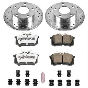 Audi A6 Quattro Brake Kit - Rear - PowerStop - Z26 Street Warrior + Drilled & Slotted Rotors + Carbon-Fiber Ceramic Pads - `98-`01