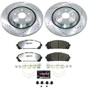 Toyota Highlander Brake Kit - Front - PowerStop - Drilled & Slotted Rotors + Carbon-Fiber Ceramic Pads - `20-`22