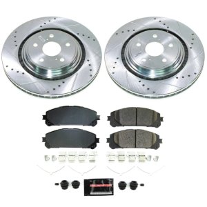 Toyota Highlander Brake Kit - Front - PowerStop - Drilled & Slotted Rotors + Carbon-Fiber Ceramic Pads - `20-`22