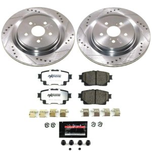Toyota Highlander Brake Kit - Rear - PowerStop - Drilled & Slotted Rotors + Carbon-Fiber Ceramic Pads - `20-`22