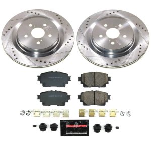 Toyota Highlander Brake Kit - Rear - PowerStop - Z23 Evolution Sport + Drilled & Slotted Rotors + Carbon-Fiber Ceramic Pads - `20-`22