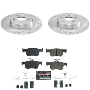 Acura TLX Brake Kit - Rear - PowerStop - Drilled & Slotted Rotors + Carbon-Fiber Ceramic Pads - `21-`25