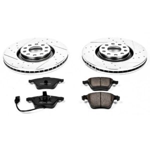Audi A6 Quattro Brake Kit - Front - PowerStop - Z23 Evolution Sport + Drilled & Slotted Rotors + Carbon-Fiber Ceramic Pads - `02-`04