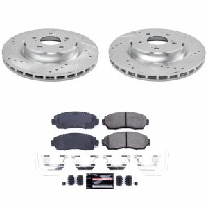 Acura TLX Brake Kit - Front - PowerStop - Drilled & Slotted Rotors + Carbon-Fiber Ceramic Pads - `21-`25