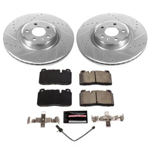 Audi Q5 Brake Kit - Front - PowerStop - Drilled & Slotted Rotors + Carbon-Fiber Ceramic Pads - `13-`15