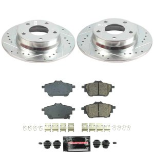 Nissan Sentra Brake Kit - Rear - PowerStop - Drilled & Slotted Rotors + Carbon-Fiber Ceramic Pads - `20-`25