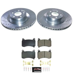 Tesla Y Brake Kit - Front - PowerStop - Drilled & Slotted Rotors + Carbon-Fiber Ceramic Pads - `20-`24