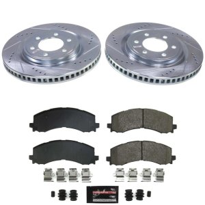 Ford F-150 Lightning Brake Kit - Front - PowerStop - Drilled & Slotted Rotors + Carbon-Fiber Ceramic Pads - `22-`23 Ford F-150 Lightning Brake Kit - Front - PowerStop - Drilled & Slotted Rotors + Carbon-Fiber Ceramic Pads - `22-`23