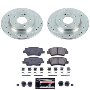 Hyundai Kona Brake Kit - Rear - PowerStop - Z23 Evolution Sport Upgrade Kit: Drilled & Slotted Rotors, Carbon-Fiber Ceramic Pads - `22-`23