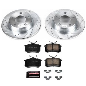 Audi A6 Quattro Brake Kit - Rear - PowerStop - Z23 Evolution Sport + Drilled & Slotted Rotors + Carbon-Fiber Ceramic Pads - `98-`04