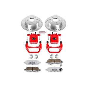 Nissan Altima Brake Kit - Rear - PowerStop - Drilled & Slotted Rotors + Carbon-Fiber Ceramic Pads + Powder Coated Calipers - Red - `10-`12