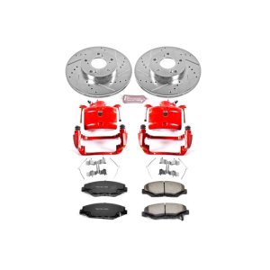 Honda CR-V Brake Kit - Front - PowerStop - Drilled & Slotted Rotors + Carbon-Fiber Ceramic Pads + Powder Coated Calipers - Red - `02-`04