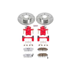 Infiniti I30 Brake Kit - Rear - PowerStop - Drilled & Slotted Rotors + Carbon-Fiber Ceramic Pads + Powder Coated Calipers - Red - `96-`01