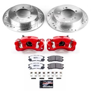 Mitsubishi Eclipse Brake Kit - Rear - PowerStop - Drilled & Slotted Rotors + Carbon-Fiber Ceramic Pads + Powder Coated Calipers - `94-`05