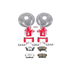 Acura ILX Brake Kit - Rear - PowerStop - Drilled & Slotted Rotors + Carbon-Fiber Ceramic Pads + Powder Coated Calipers - Red - `13-`15