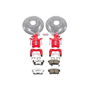 Honda Accord Brake Kit - Rear - PowerStop - Drilled/Slotted Rotors + Carbon Fiber Ceramic Pads + Powder Coated Calipers - Red - `98-`02
