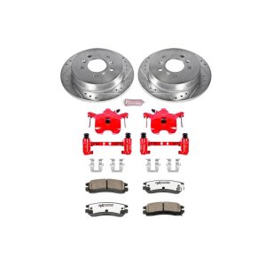 Buick Allure Brake Kit - Rear - PowerStop - Z26 Street Warrior - Drilled & Slotted Rotors + Carbon-Fiber Ceramic Pads + Powder Coated Calipers - Red - `08-`09