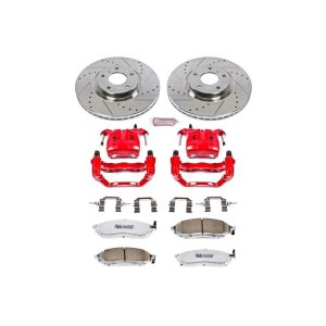 Infiniti M45 Brake Kit - Front - PowerStop - Drilled & Slotted Rotors + Carbon-Fiber Ceramic Pads + Powder Coated Calipers - Red - `03-`04