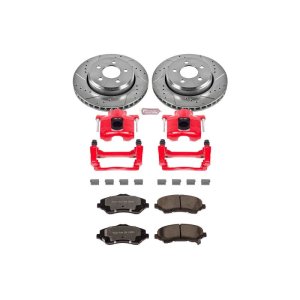 Dodge Nitro Brake Kit - Front - PowerStop - Drilled & Slotted Rotors + Carbon-Fiber Ceramic Pads + Powder Coated Calipers - Red - `07-`11