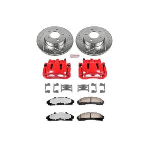 Ford Explorer Brake Kit - Front - PowerStop - Drilled & Slotted Rotors + Carbon-Fiber Ceramic Pads + Powder Coated Calipers - Red - `95-`01