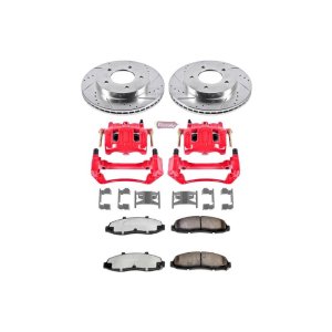 Ford F-150 Brake Kit - Front - PowerStop - Z36 Truck & Tow, Drilled & Slotted Rotors, Carbon-Fiber Ceramic Pads, Powder Coated Calipers - Red - `97-`00 Ford F-150 Brake Kit - Front - PowerStop - Z36 Truck & Tow, Drilled & Slotted Rotors, Carbon-Fiber Ceramic Pads, Powder Coated Calipers - Red - `97-`00
