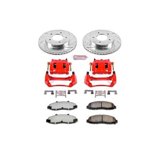 Ford F-150 Brake Kit - Front - PowerStop - Drilled & Slotted Rotors + Carbon-Fiber Ceramic Pads + Powder Coated Calipers - Red - `99-`03 Ford F-150 Brake Kit - Front - PowerStop - Drilled & Slotted Rotors + Carbon-Fiber Ceramic Pads + Powder Coated Calipers - Red - `99-`03