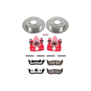 Ford Expedition Brake Kit - Rear - PowerStop - Z36 Truck & Tow + Drilled & Slotted Rotors + Carbon-Fiber Ceramic Pads + Powder Coated Calipers - Red - `97-`00