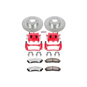 Ford Explorer Sport Brake Kit - Front - PowerStop - Drilled & Slotted Rotors + Carbon-Fiber Ceramic Pads + Powder Coated Calipers - Red Powder Coated - `01-`03