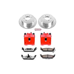 Ford F-150 Brake Kit - Rear - PowerStop - Drilled & Slotted Rotors + Carbon-Fiber Ceramic Pads + Powder Coated Calipers - Red - `04-`11
