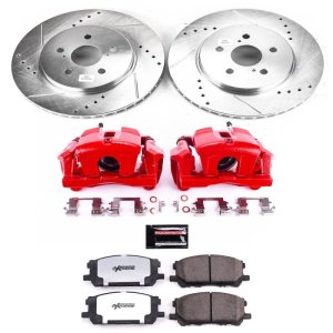 Lexus RX330 Brake Kit - Front - PowerStop - Drilled & Slotted Rotors + Carbon-Fiber Ceramic Pads + Powder Coated Calipers - Red - `04-`06