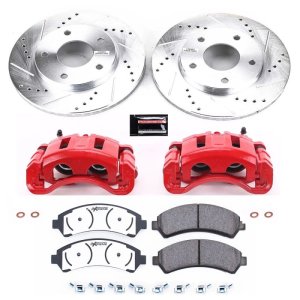 Chevrolet Blazer Brake Kit - Front - PowerStop - Z36 Truck and Tow - Drilled & Slotted Rotors + Carbon-Fiber Ceramic Pads + Powder Coated Calipers - Red - `97-`05