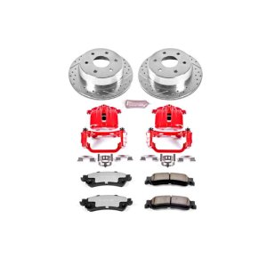 Chevrolet Astro Brake Kit - Rear - PowerStop - Drilled & Slotted Rotors + Carbon-Fiber Ceramic Pads + Powder Coated Calipers - Red - `03-`05