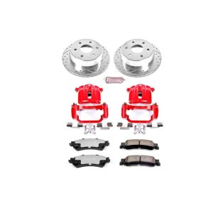 Chevrolet Silverado 1500 Brake Kit - Rear - PowerStop - Drilled & Slotted Rotors + Carbon-Fiber Ceramic Pads + Powder Coated Calipers - Red - `03-`06