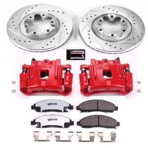 Chevrolet Colorado Brake Kit - Front - PowerStop - Drilled & Slotted Rotors + Carbon-Fiber Ceramic Pads + Powder Coated Calipers - Red - `04-`08