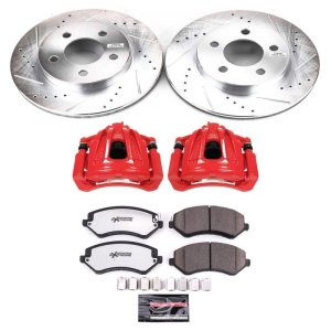 Jeep Liberty Brake Kit - Front - PowerStop - Drilled/Slotted Rotors + Carbon-Fiber Ceramic Pads + Powder Coated Calipers - Red - `02-`07