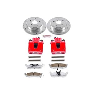 Jeep Commander Brake Kit - Rear - PowerStop - Drilled & Slotted Rotors + Carbon-Fiber Ceramic Pads + Powder Coated Calipers - Red - `06-`10