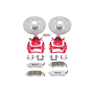 Infiniti I35 Brake Kit - Front - PowerStop - Drilled & Slotted Rotors + Carbon-Fiber Ceramic Pads + Powder Coated Calipers - Red - `02-`04